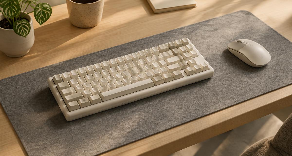 Compact mechanical keyboard and wireless mouse on a felt desk mat